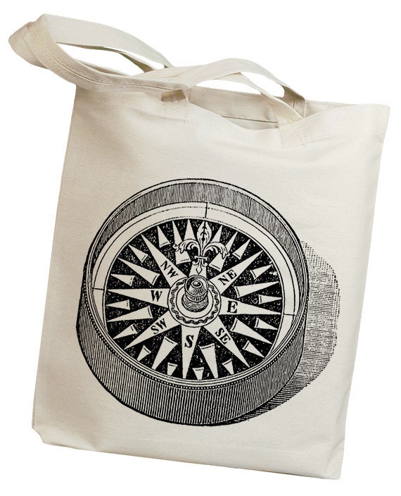 Compass 01 Vintage Eco Friendly Canvas Tote Bag (isa003)