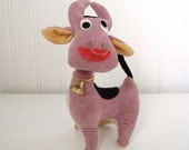 1940's Handmade Purple, White and Black Steer Stuffed Toy