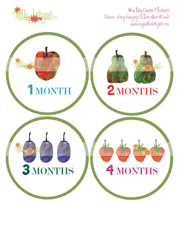 Monthly Onesie Sticker (Neutral): Very Hungry Caterpillar Food Version (FREE JUSTBORN STICKER)