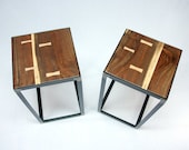 SALE -- Black Walnut Industrial End Table Set