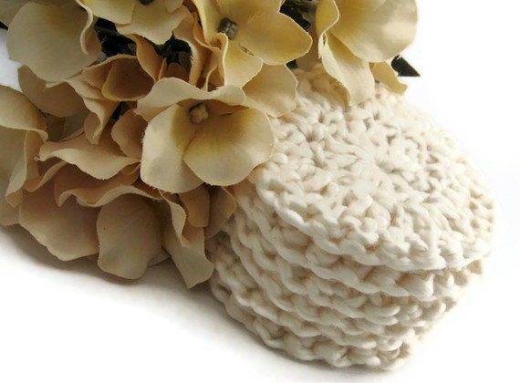 Facial Rounds Organic Cotton Creamy White, Crocheted Face Scrubby, Reusable, Washable Scrubbies, Eco Dyed, Gift Set Under 20 For Her