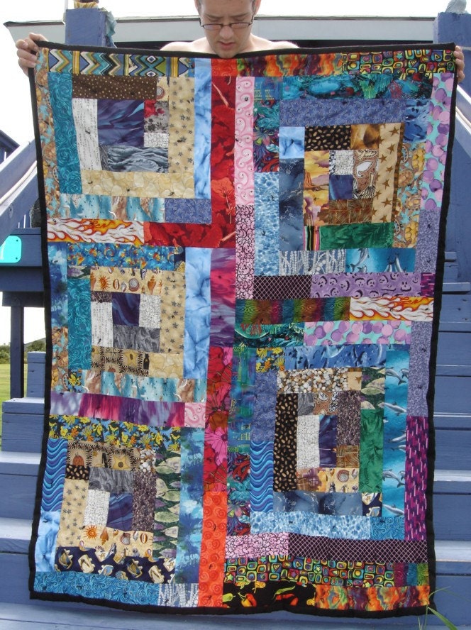 small blanket lap quilt throw Rainbow cabin lap quilt geometric colorful ooak cotton handmade