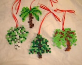 pixel tree ornaments geekery 8bit Minecraft inspired palm pine birch willow trees Christmas Xmas