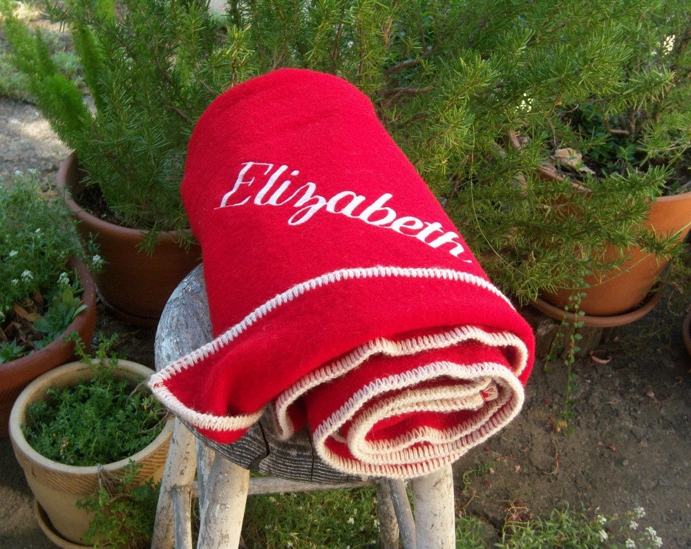 Vintage red wool blanket // Elizabeth // monogram camp blanket