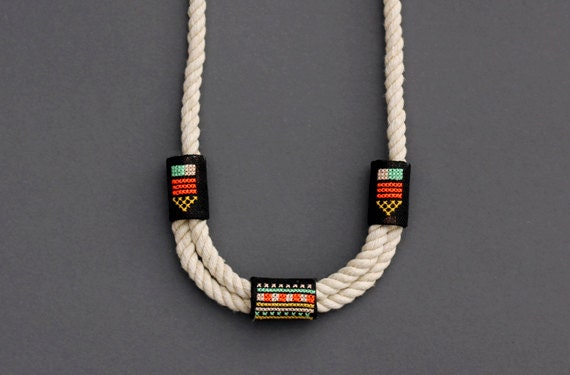 Gemini's Braid Cross Stitched Embroidered Rope Necklace