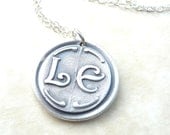 Initial wax seal necklace jewelry pendant personalized with initials custom made to order from recycled fine silver