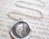 Moon pendant wax seal necklace made from recycled fine silver