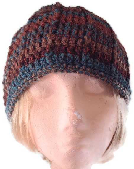 Unisex Hat in Browns & Teals. Beanie, Accessories, Men Women.