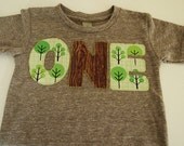 Forest theme Woodland Birthday Shirt Boys Girls Organic Blend Birthday Tee first birthday shirt birds trees short or long sleeve