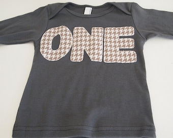 Grey and White Checkered Houndstooth Childrens Shirt Birthday Tee Organic Shirt Blend first second birthday