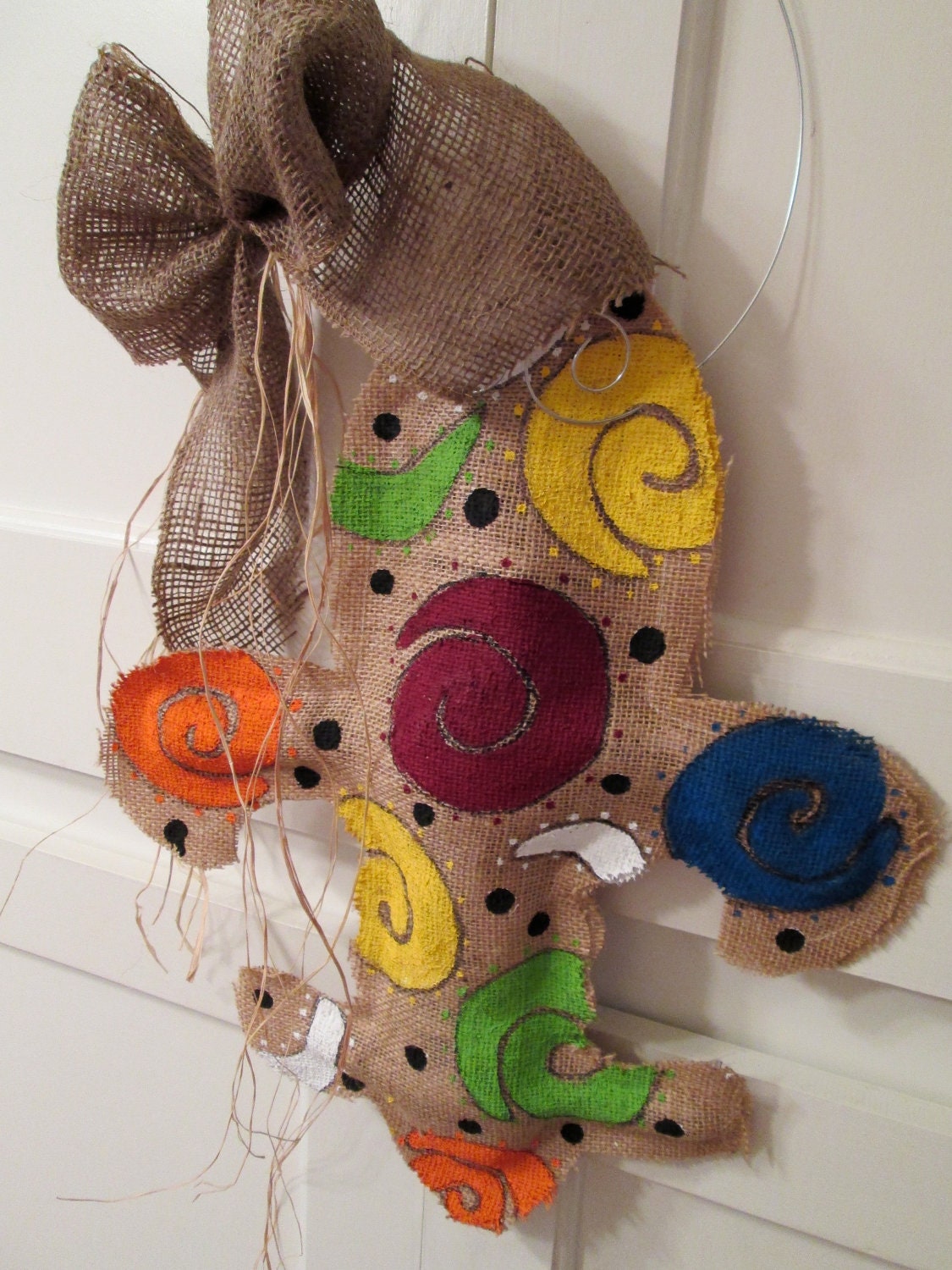 Fleur De Lis Burlap Door Hanging Swirl Pattern Multicolor