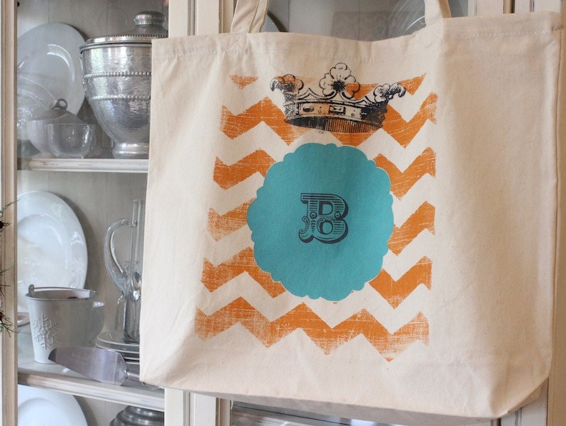 1 LARGE "CROWNED CHEVRON"  Tote - Monogrammed Tote bag - gifts - Wedding  - Bridesmaids - Monogrammed Tote Bags -Diaper Bag