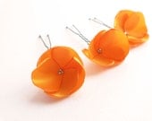 Orange Flowers hair pins Romantic hair accessories OOAK by Jye, Hand-made in France