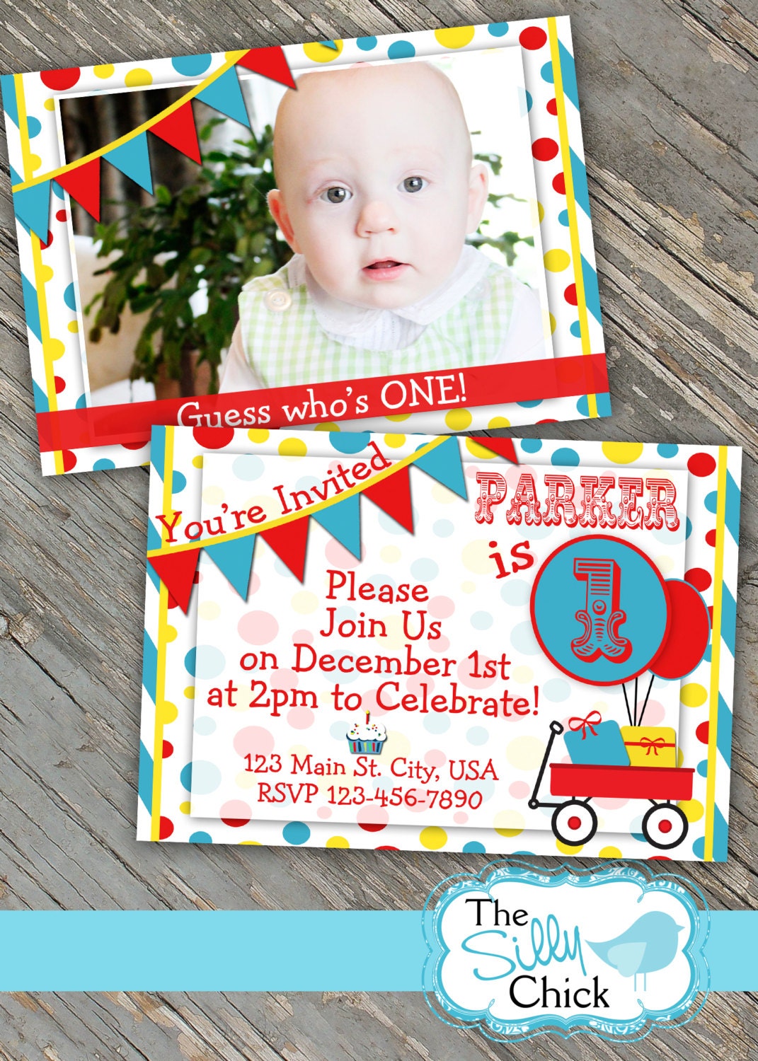 Colorful Birthday Invitation - Primary Colors - Printable or Template PSD 5x7 - Circus Boy  or Girl Bday Party Invite