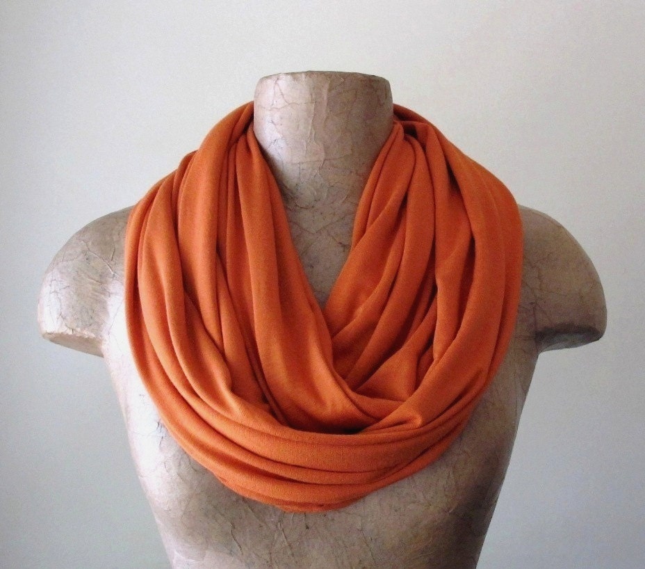 Burnt Orange Infinity Scarf - Handmade Pumpkin Circle Scarf - Jersey Womens Scarf, Loop Scarf