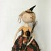 Halloween witch cloth art handmade OOAK doll- Witch with cat, broom and a spider.