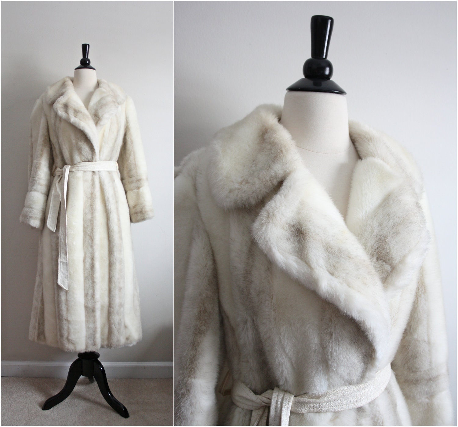 70s Winter white Joli Pel Faux Fur long fold over Coat. Size M/L - PARASOLvintage