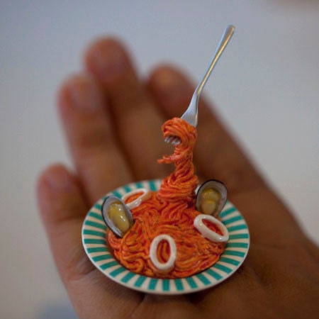 Kawaii Cute Japanes Floating Ring- Seafood Spaghetti Pasta with Clams