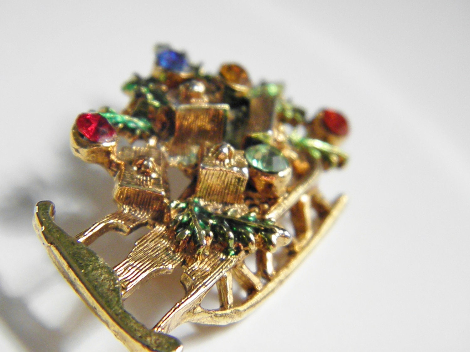 Vintage Santa Sleigh Rhinestone Brooch