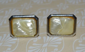 Vintage 1980s Yellow and Silver Tone Rectangle Cufflinks