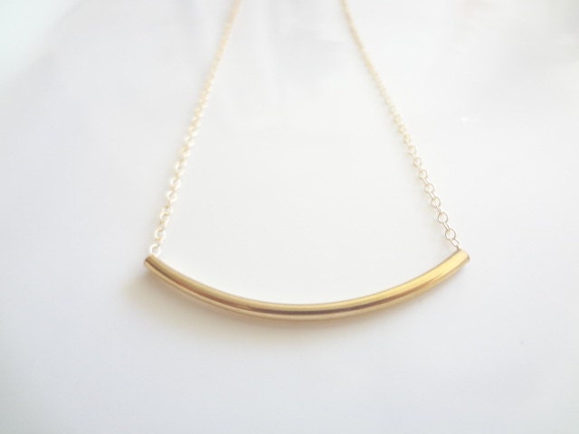 Gold Tube Curved Bar,14K Gold Filled Chain Necklace, Minimalist, Bridal, Bridesmaids, Weddings, Fashion, Handmade Jewelry, Jewellery