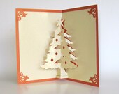 Christmas Tree Pop Up Up Greeting Card Home Décor 3D Handmade Origamic Architecture in Shimmery Metallic Sand  Yellow and Bright Copper.