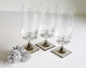 Vintage Drinking Glasses - Tall Cocktail Glasses - Crystal - Olive Green Square Base - Art Deco Style