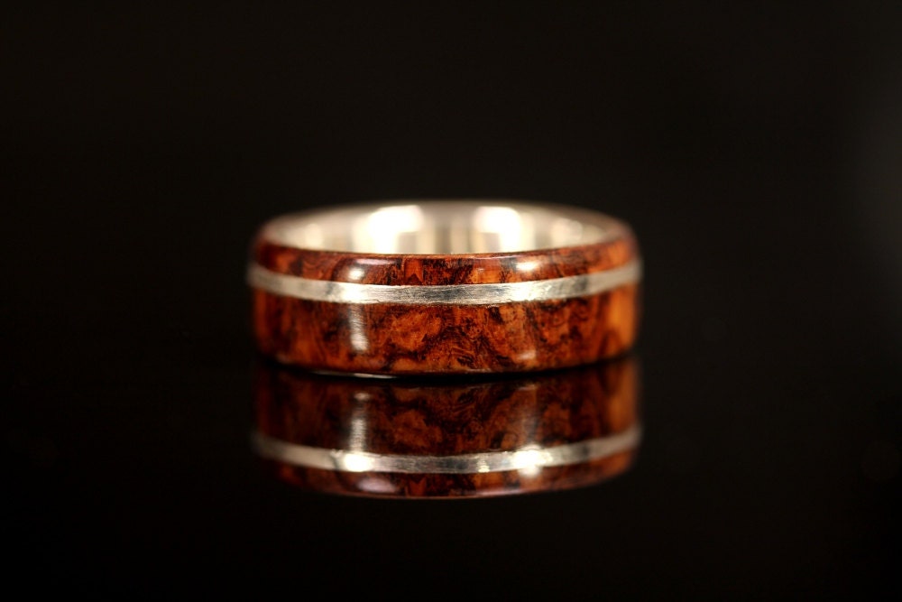 Figured Rosewood Ring with Silver Interior and Inlay
