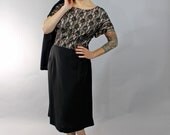 1950s Vintage Dress...Black Lace Nude Illusion and Rayon 50s Cocktail Dress and Matching Bolero Jacket Plus Size
