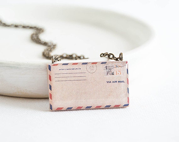 Envelope pendant necklace - Letter jewelry, small necklace