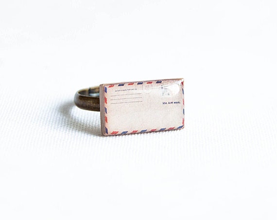 Envelope Ring, adjustable novelty ring, unique jewelry, handmade ring