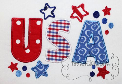 4th of July USA Embroidery Design Applique