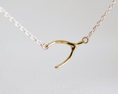 Sideways Gold Wishbone Necklace - horizontal wish bone 14k gold filled necklace by petitor etsy