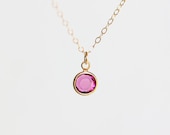 Ruby Crystal Necklace - red crystal pendant 14 karat gold filled simple everyday jewelry by petitor