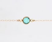 Simple Everyday Necklace - teal green crystal 14 karat gold filled jewelry by petitor