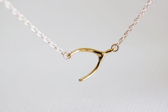 Sideways Gold Wishbone Necklace - horizontal wish bone 14k gold filled necklace by petitor etsy