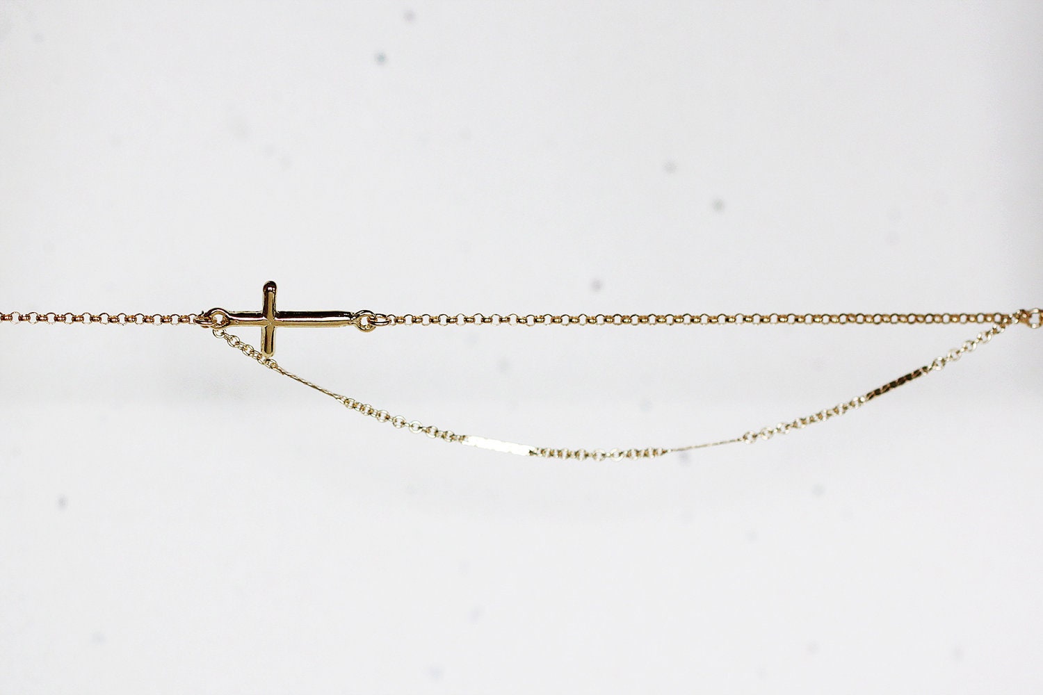 Sideways Cross Bracelet - layered horizontal side cross 14k gold filled bracelet