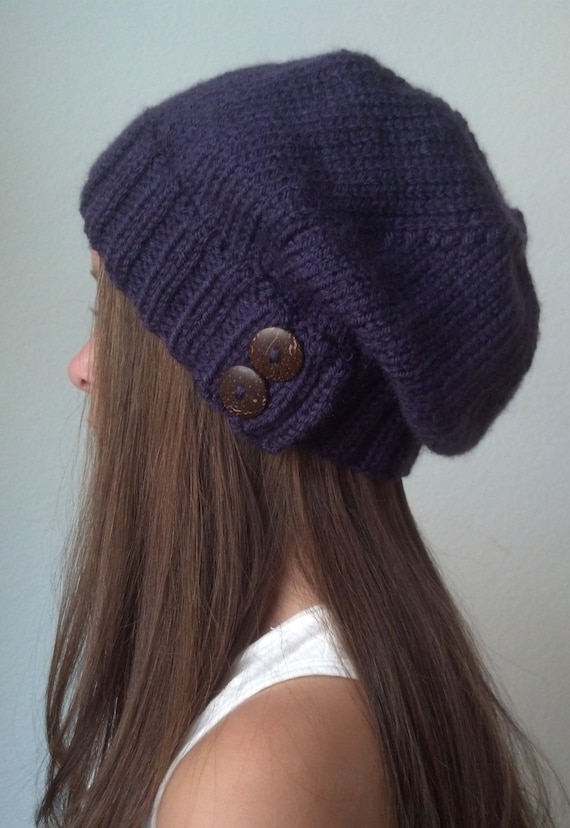 Knit slouchy hat - PURPLE (more colors available - made to order)