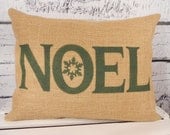 Christmas burlap pillow cover  - Noel with snowflake - Pillow insert sold separately
