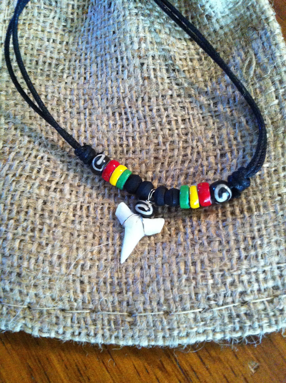 Shark Boy RASTA Necklace - shark tooth necklace - gift wrapped party favor set of one