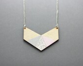 Three Colour Glitter Wooden Chevron Necklace (Pink - Grey - Silver) - Modern Handmade Jewellery - FawnAndRose