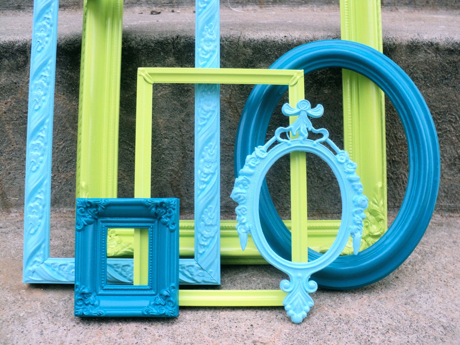 Blues and Lime Picture Frame Set Ornate