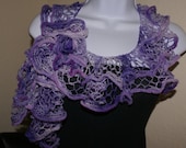 Reserve for Barbara Ruffle scarf hand knit lace and soft lilac purple scarf