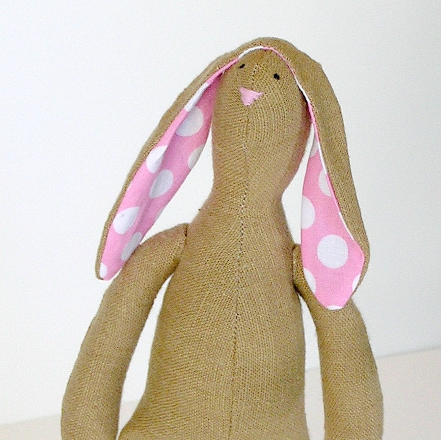 Stuffed Bunny Rabbit in Brown Linen - Heirloom Style Rabbit