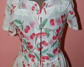 1930s Cherry Print Cotton Day Dress Perfect Condition