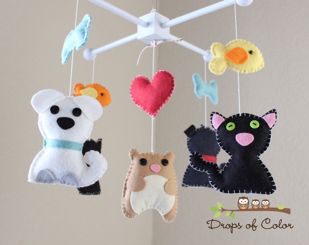 Baby Crib Mobile - Baby Mobile - Cats & Dogs Mobile - Nursery Baby Pet Mobile Decor (You can pick your colors)