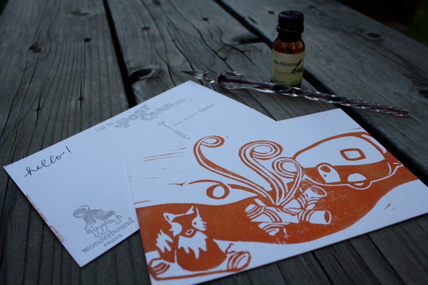 FIRE element relief print postcard