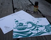 WATER element relief print postcard