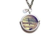 Pirate Ship Necklace antiqued-finish silver toned glass pendant - star shaped crystal 2 ship photographs - BokehEverAfter