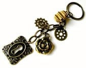 Accessories Brass Charm Keychain - Antique brass keyring with assorted charms - Bridesmaid Gift